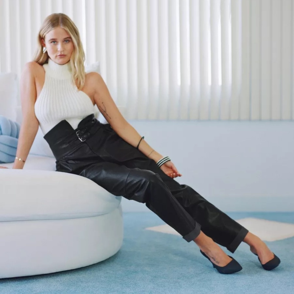 High Rise Faux Leather Buckle Pants - size 2